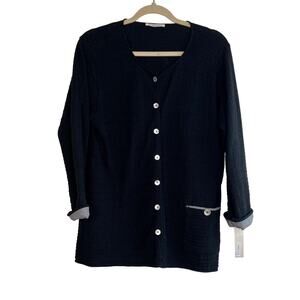 NWT margaret winters checkered trim cardigan in black size medium